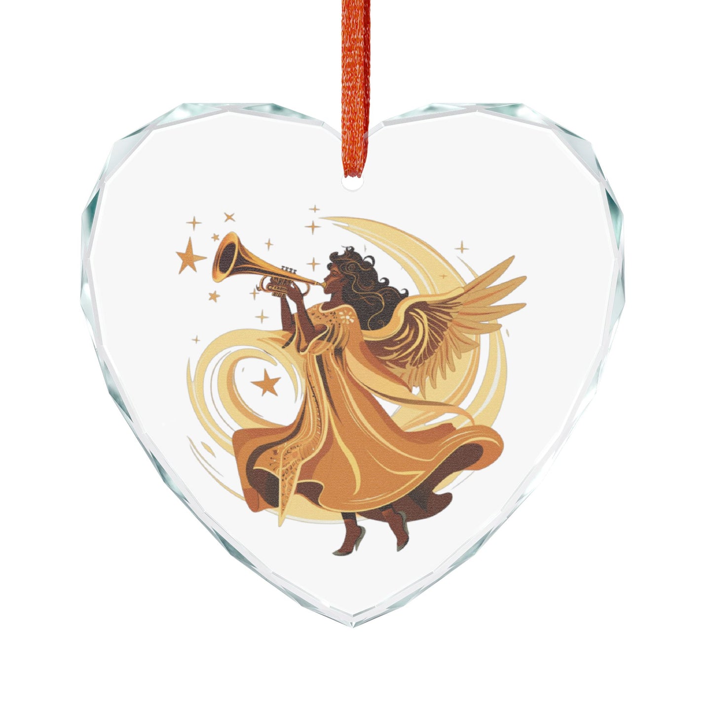 Angel Trumpet Crystal Ornament, Heart Shaped Decoration, Unique Holiday Gift, Christmas Tree Ornament, Home Décor Keepsake