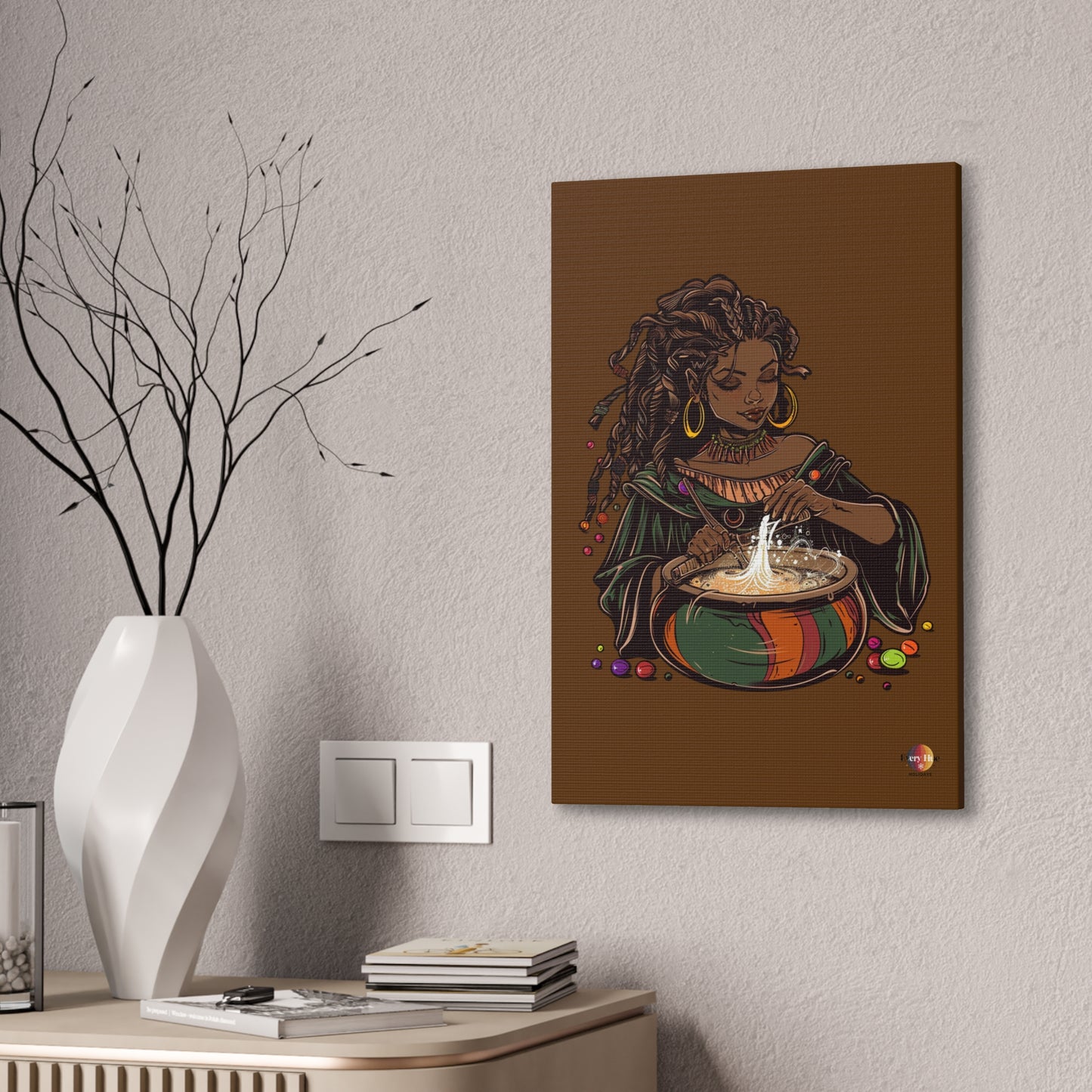 Artistic Magic Canvas Print with Enchantress, Wall Art, African Inspired Decor, Witchcraft Decor, Home Office Wall Art