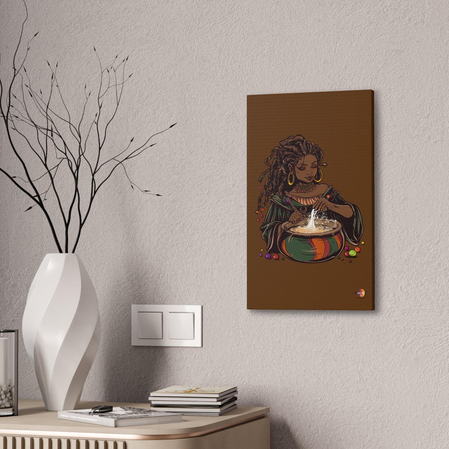 Artistic Magic Canvas Print with Enchantress, Wall Art, African Inspired Decor, Witchcraft Decor, Home Office Wall Art