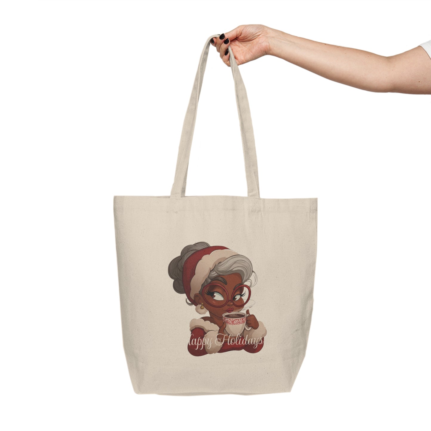 Happy Holidays Canvas Tote Bag, Eco-Friendly Shopping Tote, Gift for Her, Christmas Essentials, Reusable Grocery Bag, Holiday Gift
