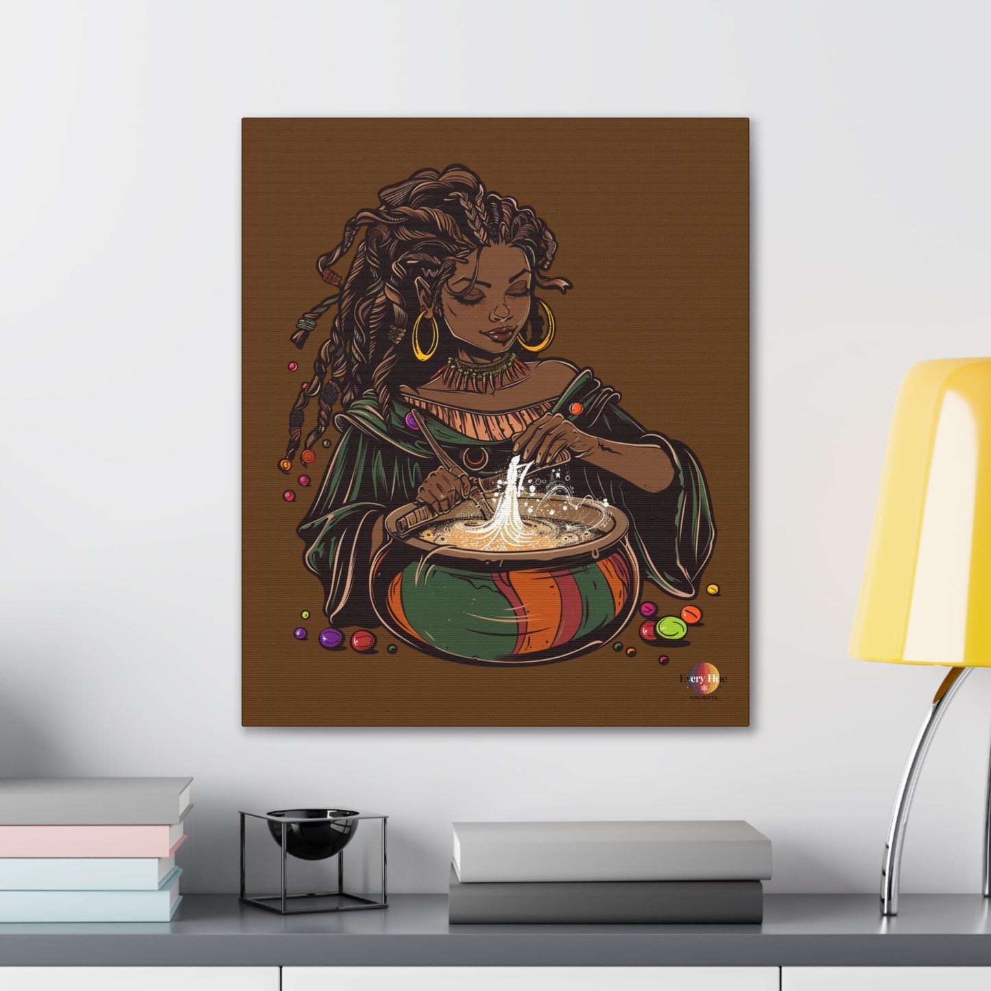 Artistic Magic Canvas Print with Enchantress, Wall Art, African Inspired Decor, Witchcraft Decor, Home Office Wall Art