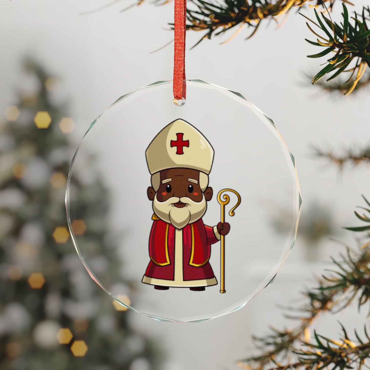Crystal Glass Ornament featuring St. Nicholas - Holiday Decoration, Christmas Gift, Home Decor, Keepsake, Seasonal Ornament