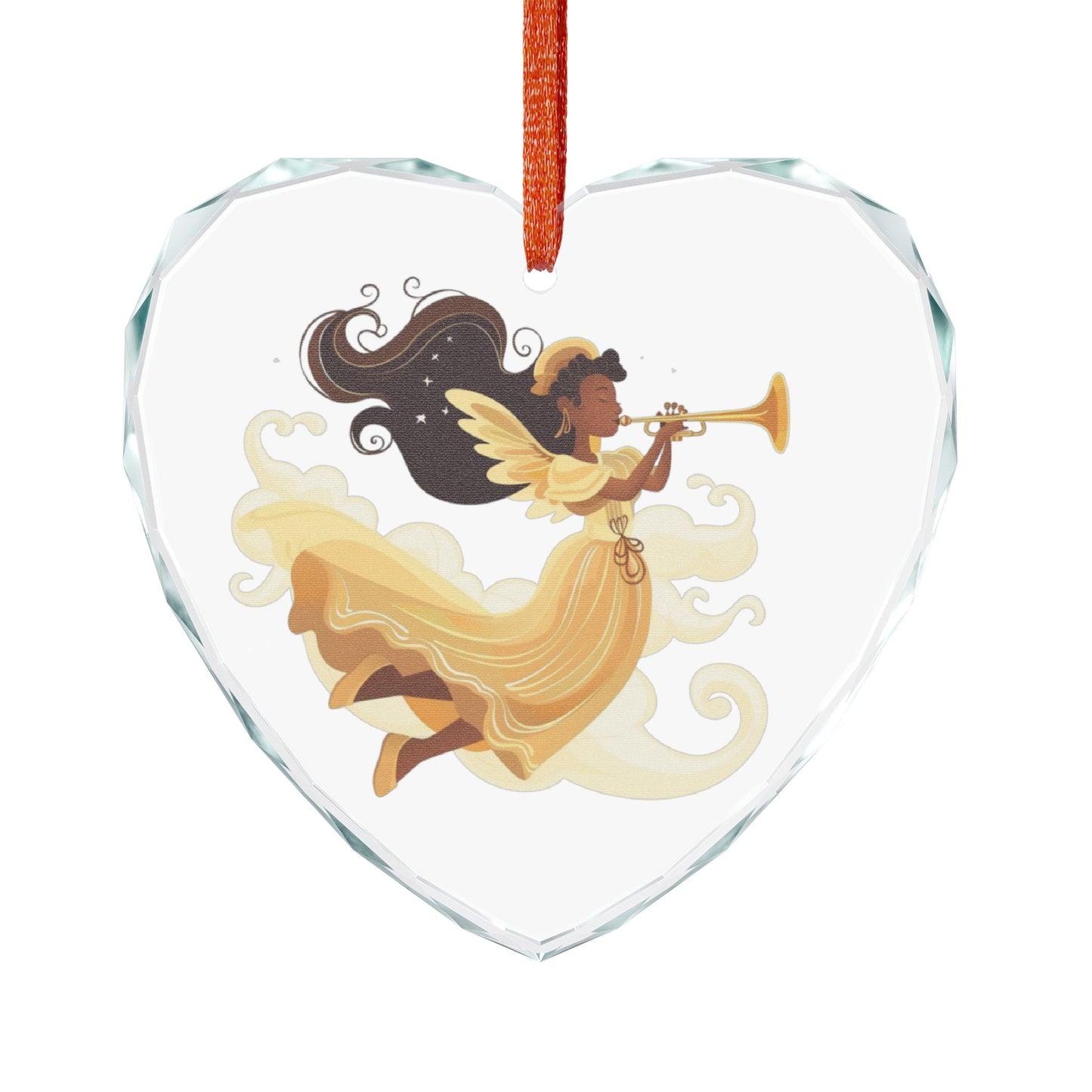 Heart-Shaped Crystal Glass Ornament, Angel Decor, Unique Christmas Gift, Holiday Home Decoration, Elegant Keepsake