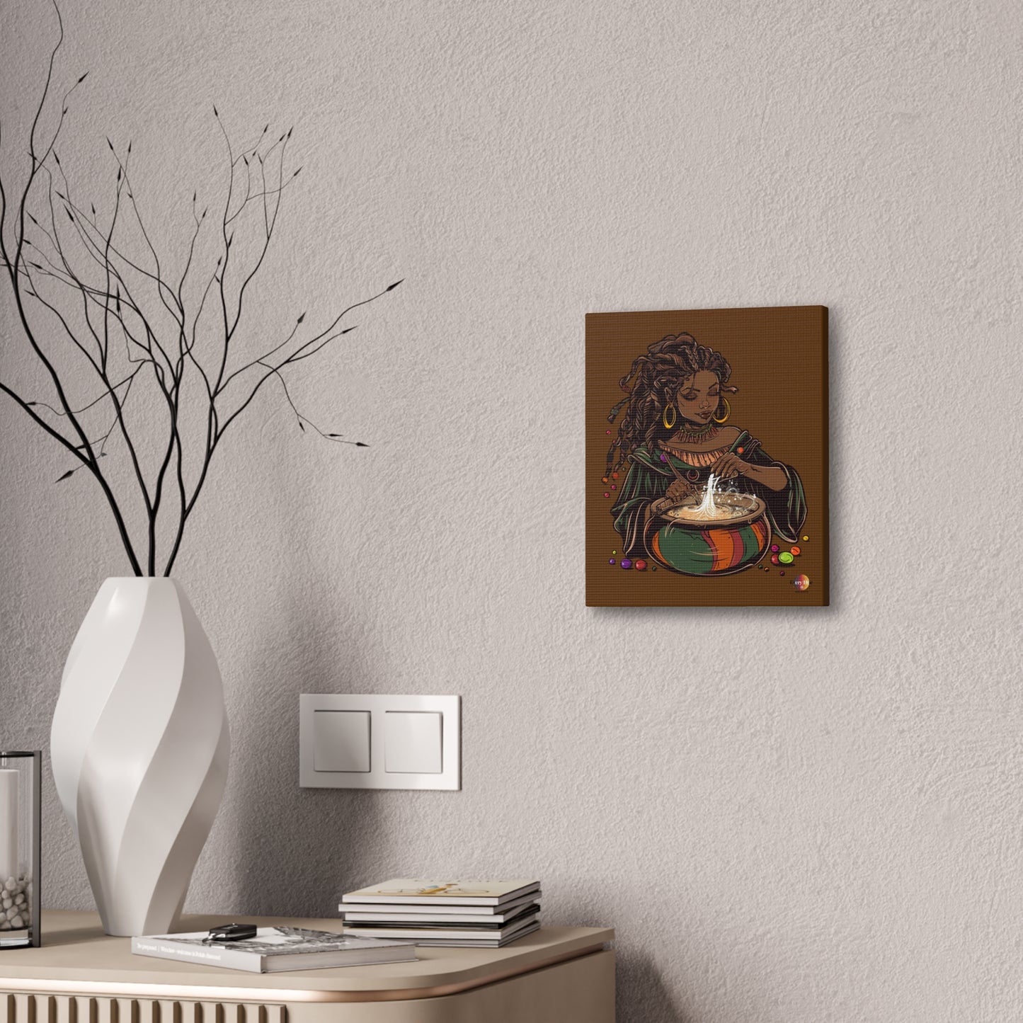 Artistic Magic Canvas Print with Enchantress, Wall Art, African Inspired Decor, Witchcraft Decor, Home Office Wall Art