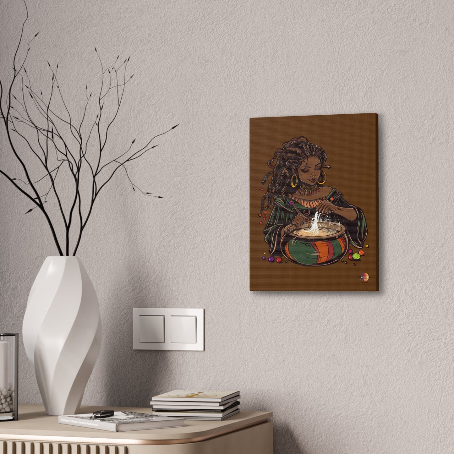 Artistic Magic Canvas Print with Enchantress, Wall Art, African Inspired Decor, Witchcraft Decor, Home Office Wall Art