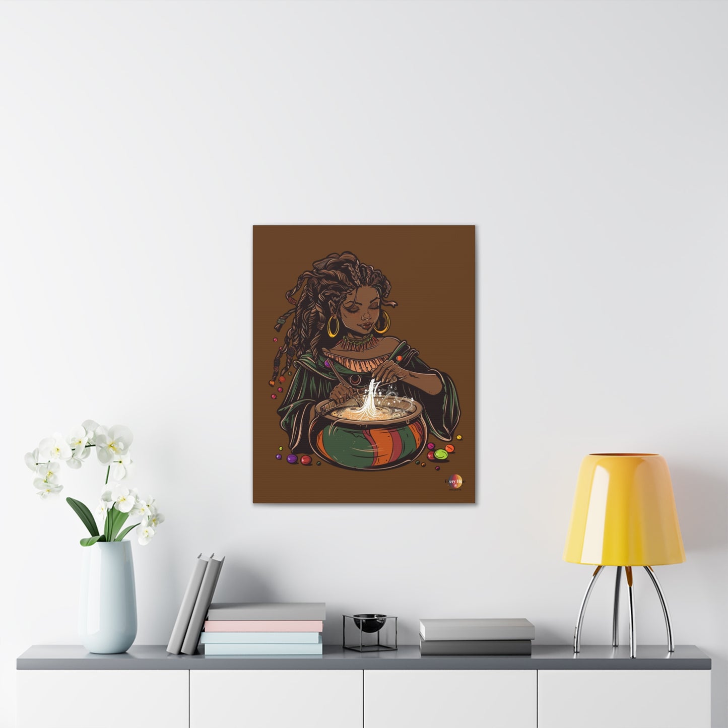 Artistic Magic Canvas Print with Enchantress, Wall Art, African Inspired Decor, Witchcraft Decor, Home Office Wall Art