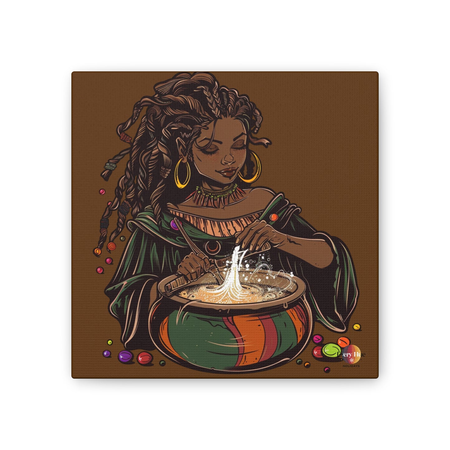 Artistic Magic Canvas Print with Enchantress, Wall Art, African Inspired Decor, Witchcraft Decor, Home Office Wall Art