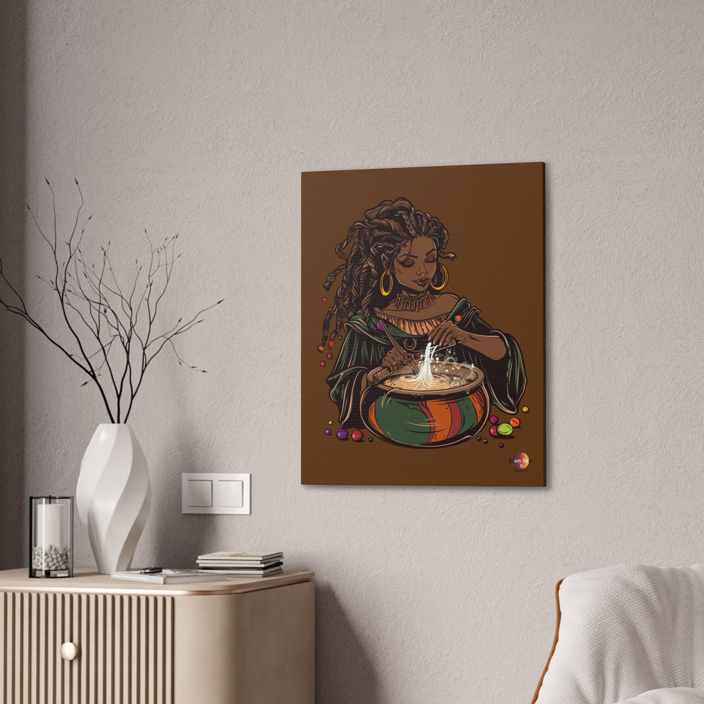 Artistic Magic Canvas Print with Enchantress, Wall Art, African Inspired Decor, Witchcraft Decor, Home Office Wall Art