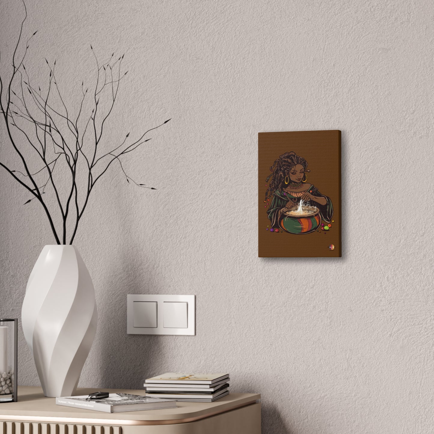 Artistic Magic Canvas Print with Enchantress, Wall Art, African Inspired Decor, Witchcraft Decor, Home Office Wall Art