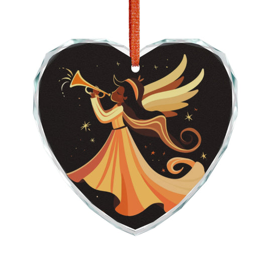 Heart-Shaped Crystal Glass Ornament with Angel Design | Holiday Keepsake, Home Decor, Gift for Christmas, Winter Celebrations, Angel Lovers