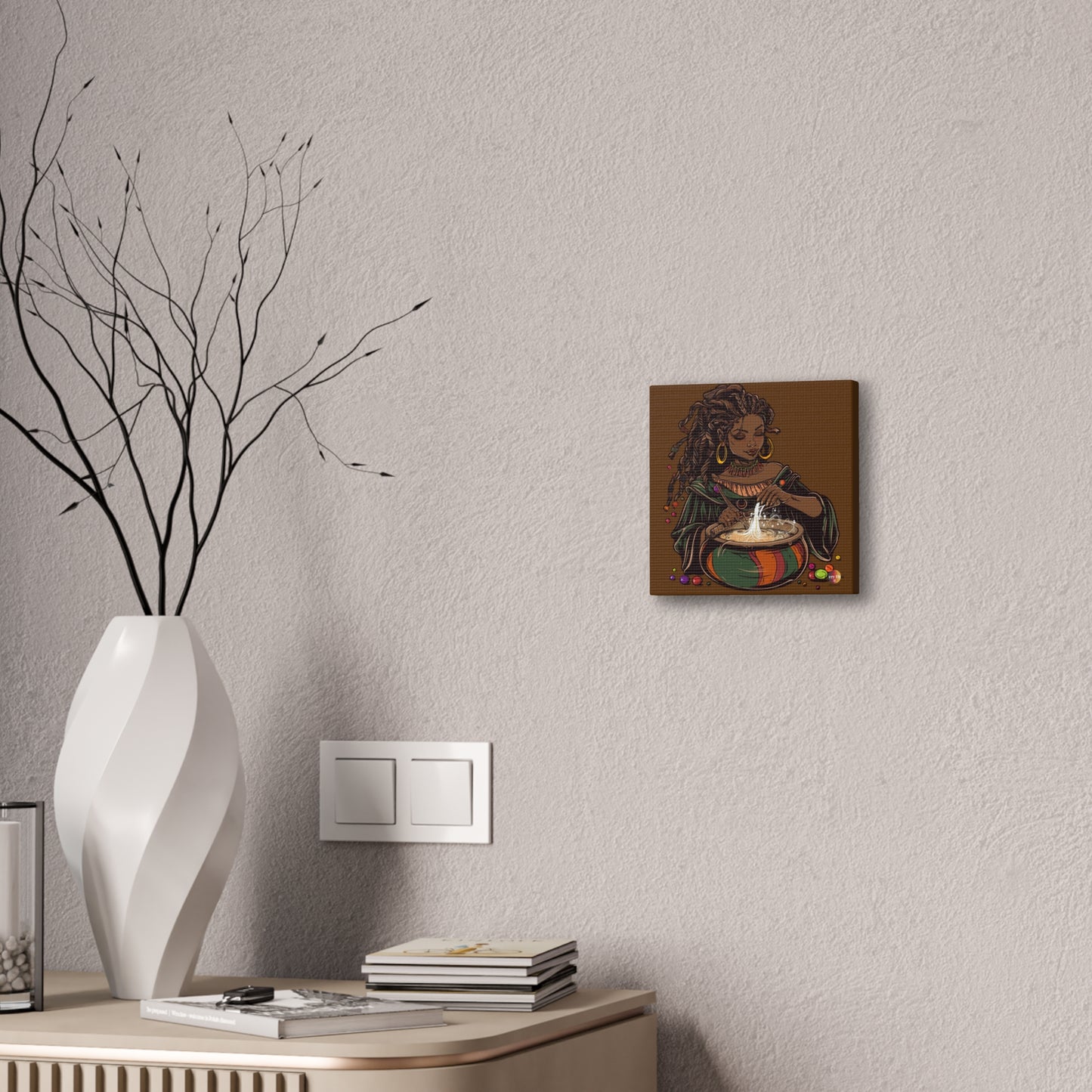 Artistic Magic Canvas Print with Enchantress, Wall Art, African Inspired Decor, Witchcraft Decor, Home Office Wall Art