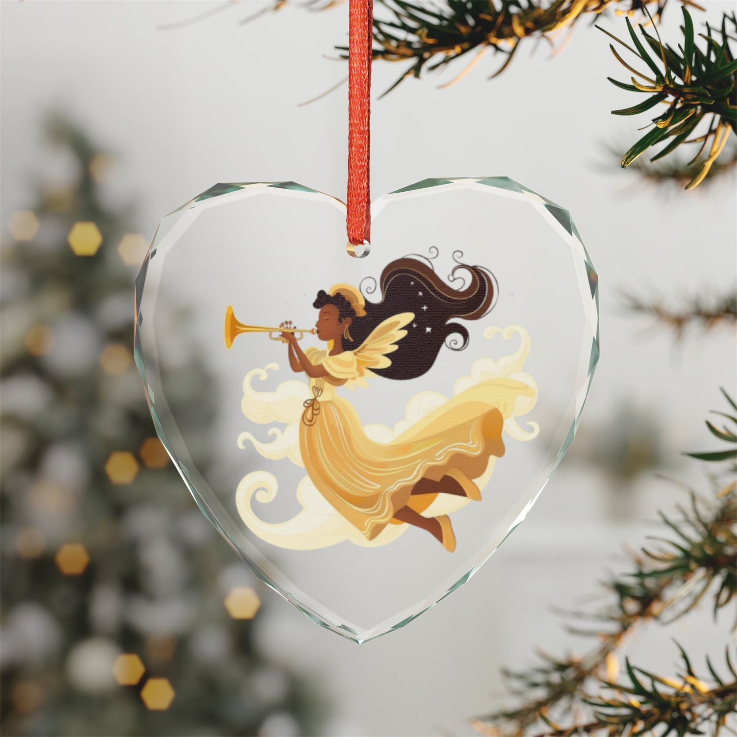 Heart-Shaped Crystal Glass Ornament, Angel Decor, Unique Christmas Gift, Holiday Home Decoration, Elegant Keepsake