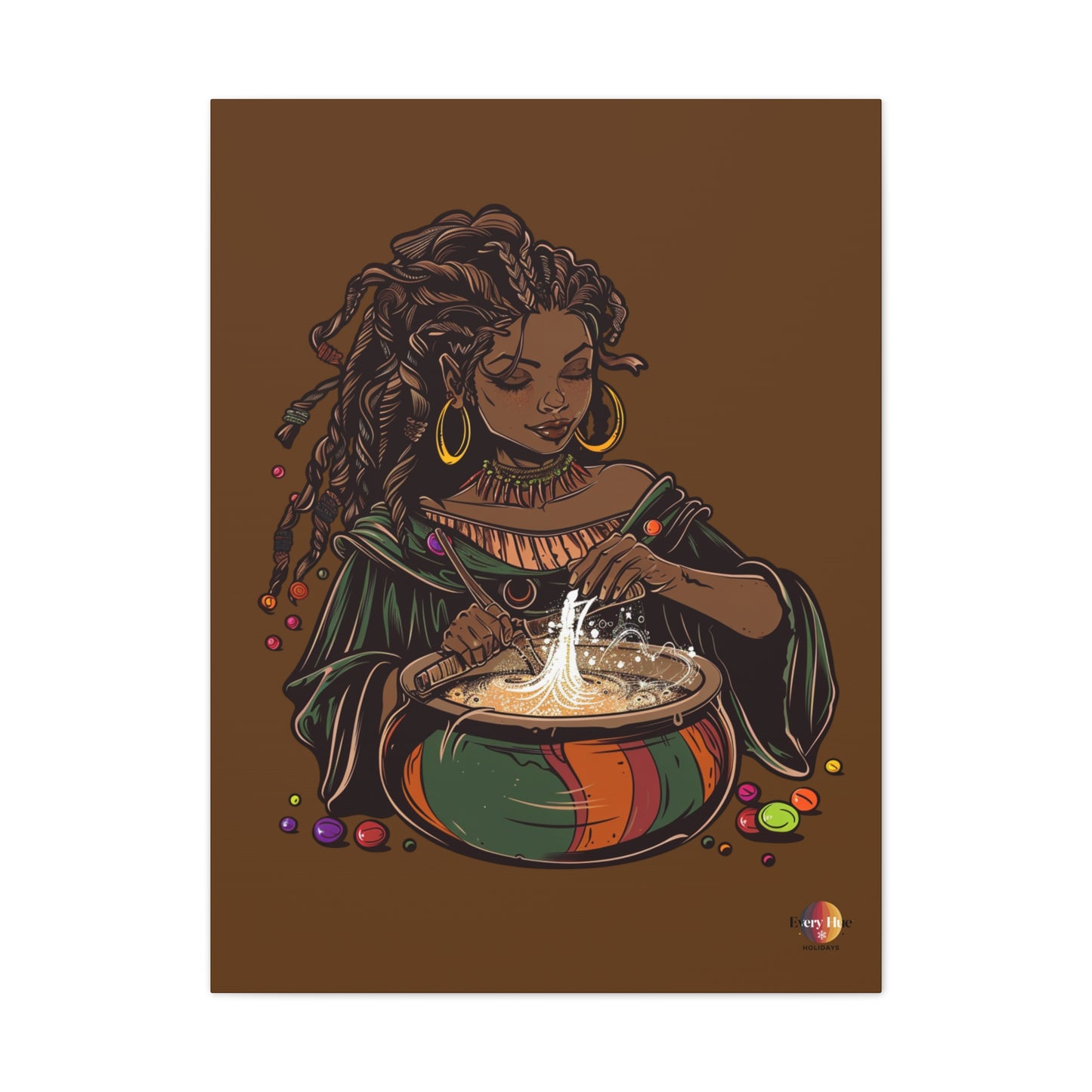Artistic Magic Canvas Print with Enchantress, Wall Art, African Inspired Decor, Witchcraft Decor, Home Office Wall Art