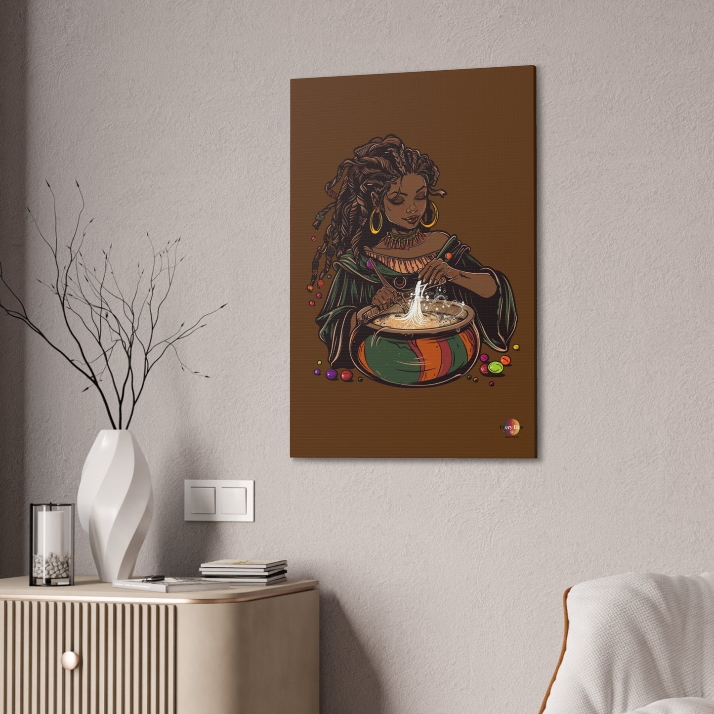 Artistic Magic Canvas Print with Enchantress, Wall Art, African Inspired Decor, Witchcraft Decor, Home Office Wall Art