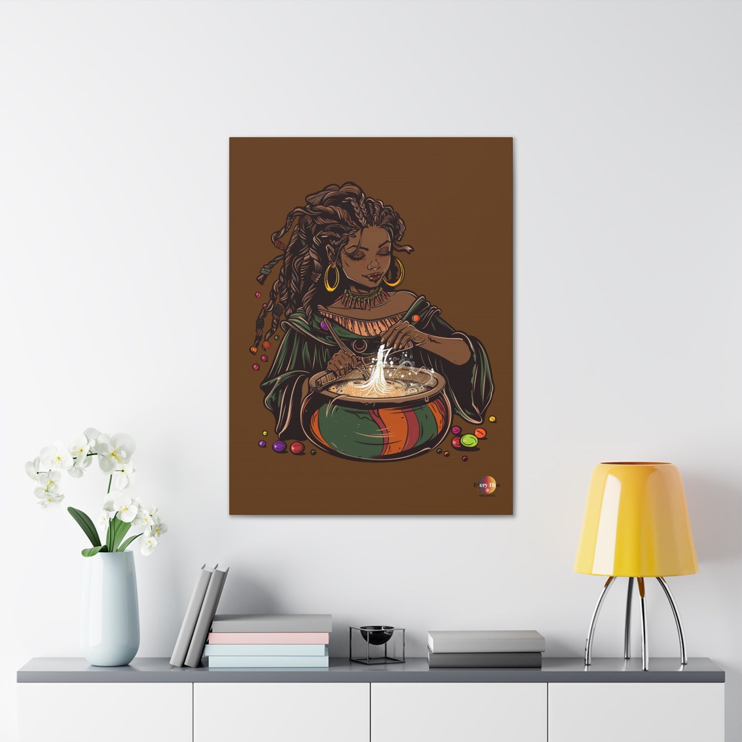 Artistic Magic Canvas Print with Enchantress, Wall Art, African Inspired Decor, Witchcraft Decor, Home Office Wall Art