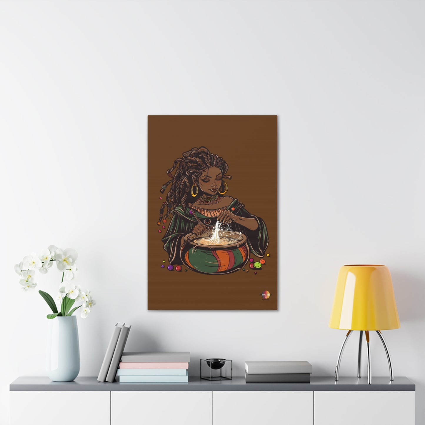 Artistic Magic Canvas Print with Enchantress, Wall Art, African Inspired Decor, Witchcraft Decor, Home Office Wall Art