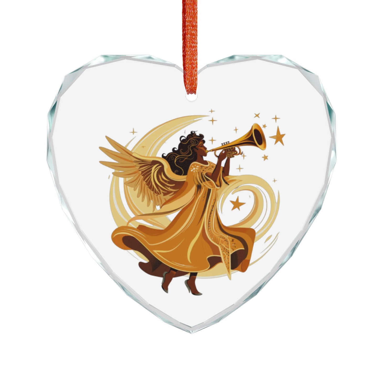 Angel Trumpet Crystal Ornament, Heart Shaped Decoration, Unique Holiday Gift, Christmas Tree Ornament, Home Décor Keepsake