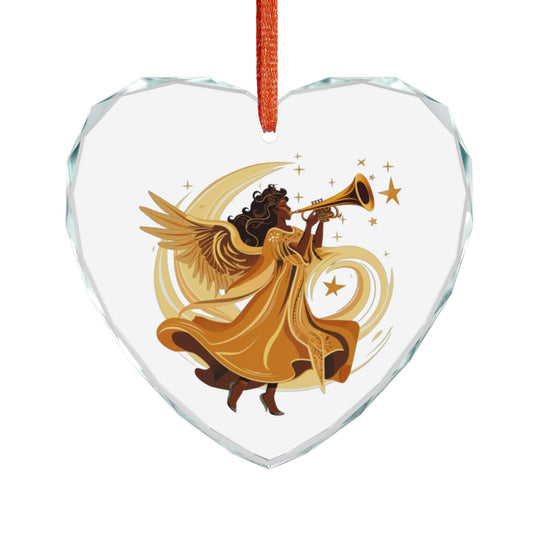 Angel Trumpet Crystal Ornament, Heart Shaped Decoration, Unique Holiday Gift, Christmas Tree Ornament, Home Décor Keepsake