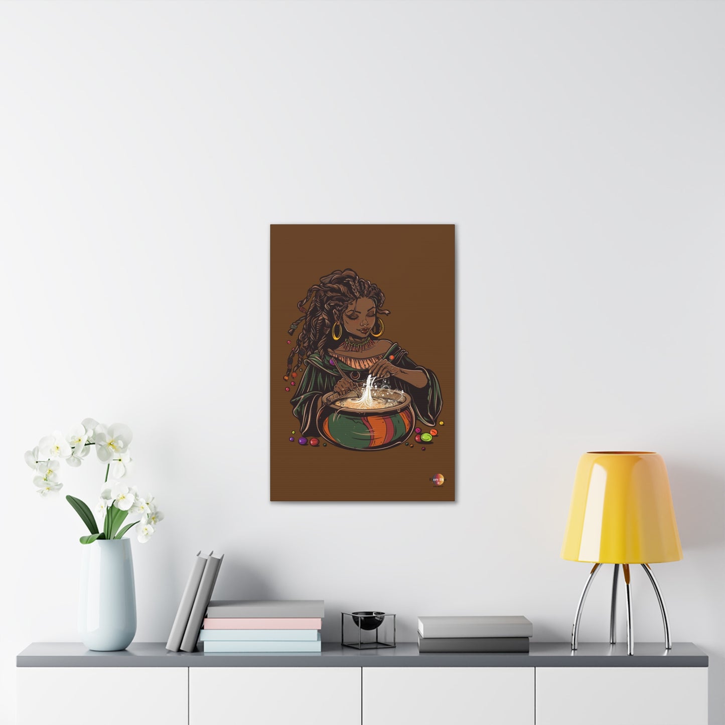 Artistic Magic Canvas Print with Enchantress, Wall Art, African Inspired Decor, Witchcraft Decor, Home Office Wall Art
