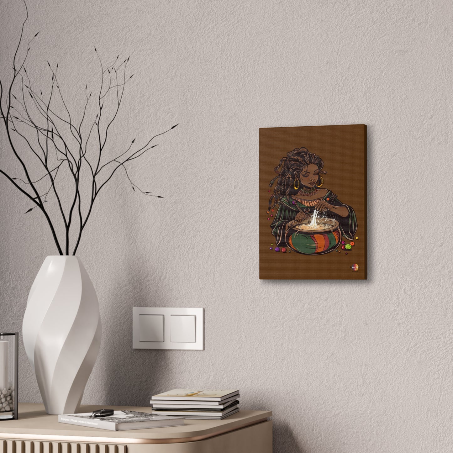 Artistic Magic Canvas Print with Enchantress, Wall Art, African Inspired Decor, Witchcraft Decor, Home Office Wall Art