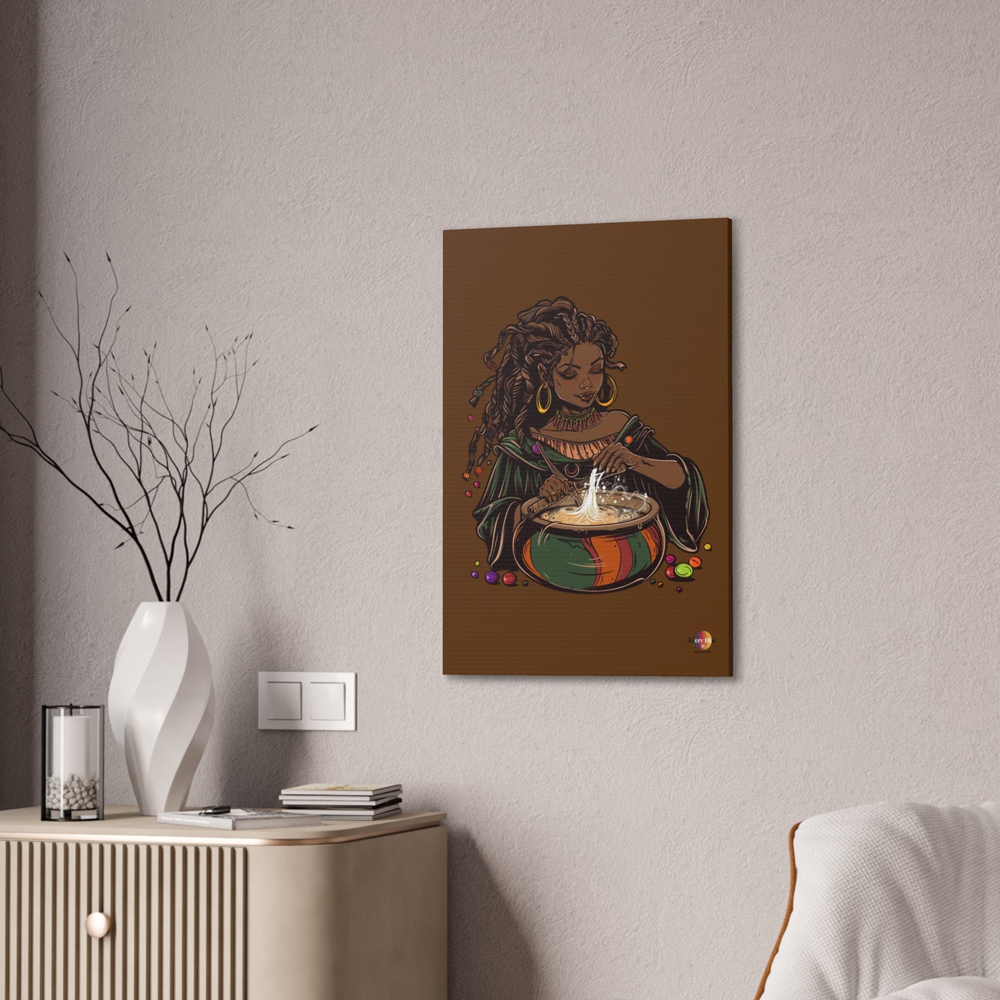 Artistic Magic Canvas Print with Enchantress, Wall Art, African Inspired Decor, Witchcraft Decor, Home Office Wall Art