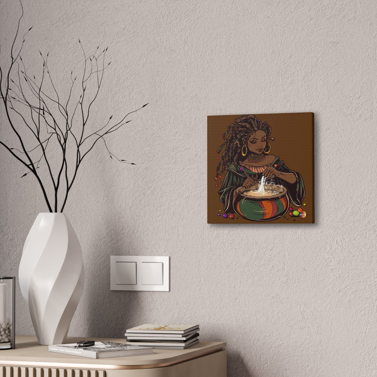 Artistic Magic Canvas Print with Enchantress, Wall Art, African Inspired Decor, Witchcraft Decor, Home Office Wall Art