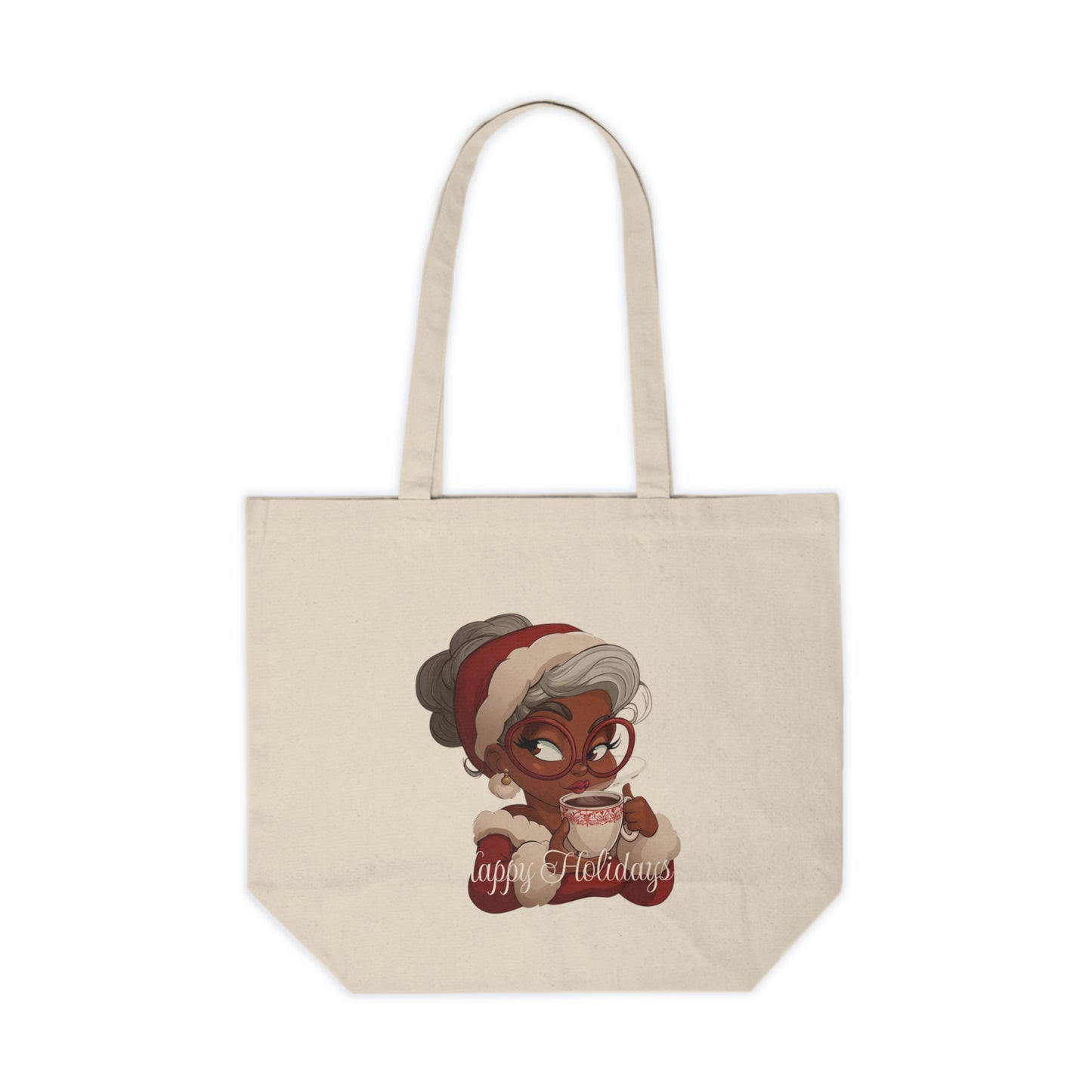 Happy Holidays Canvas Tote Bag, Eco-Friendly Shopping Tote, Gift for Her, Christmas Essentials, Reusable Grocery Bag, Holiday Gift