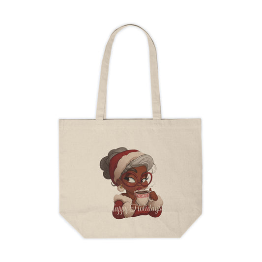 Happy Holidays Canvas Tote Bag, Eco-Friendly Shopping Tote, Gift for Her, Christmas Essentials, Reusable Grocery Bag, Holiday Gift